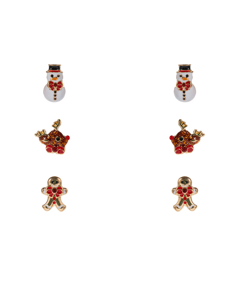 Snowman & Rudolph & Gingerbread Man 3 Set Earring - 0.5"