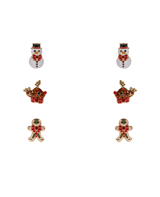 Snowman & Rudolph & Gingerbread Man 3 Set Earring - 0.5"