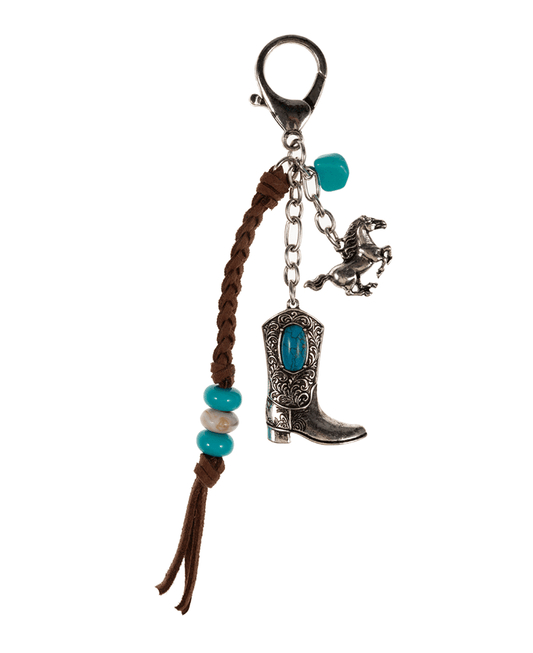 Western Metal Boots w/ Braided Suede Bag Charm & Key Chain