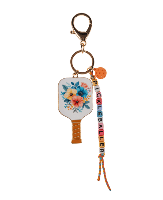 Enamel Pickleball w/ Pickleballer Beads Bag Charm & Key Chain