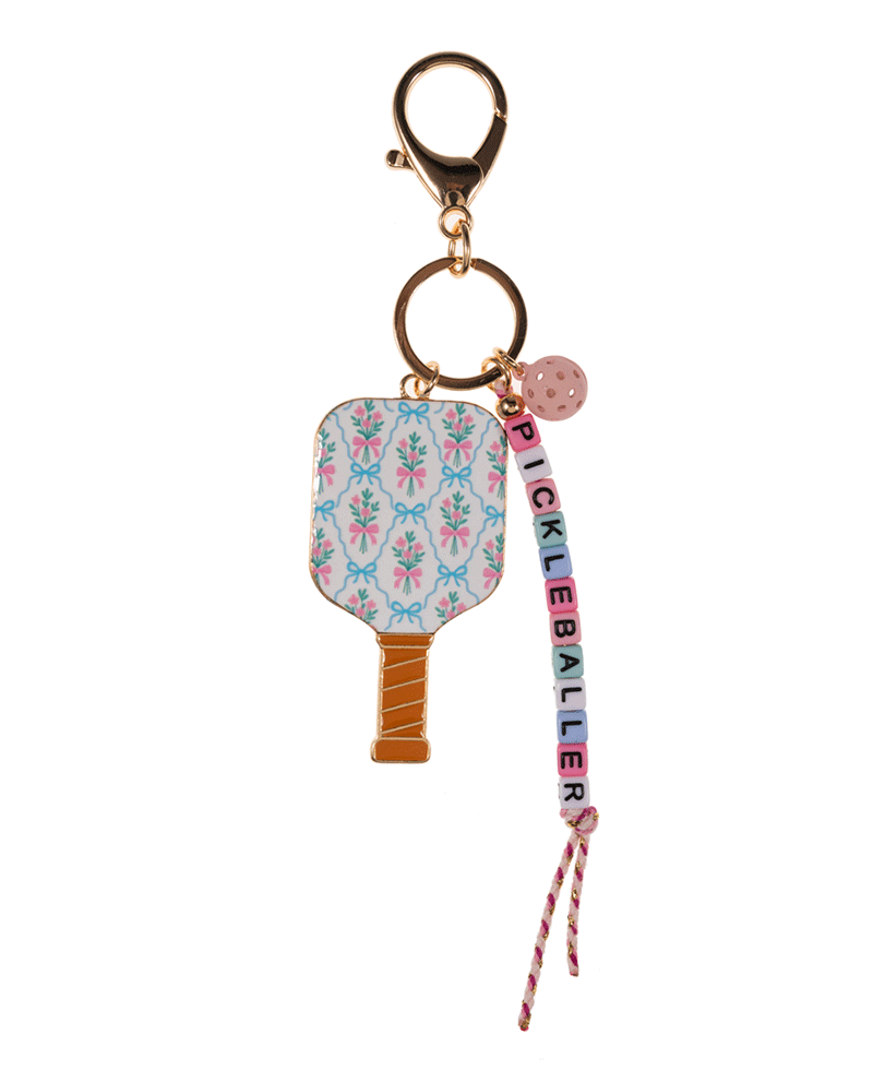 Enamel Pickleball w/ Pickleballer Beads Bag Charm & Key Chain