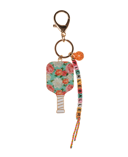 Enamel Pickleball w/ Pickleballer Beads Bag Charm & Key Chain