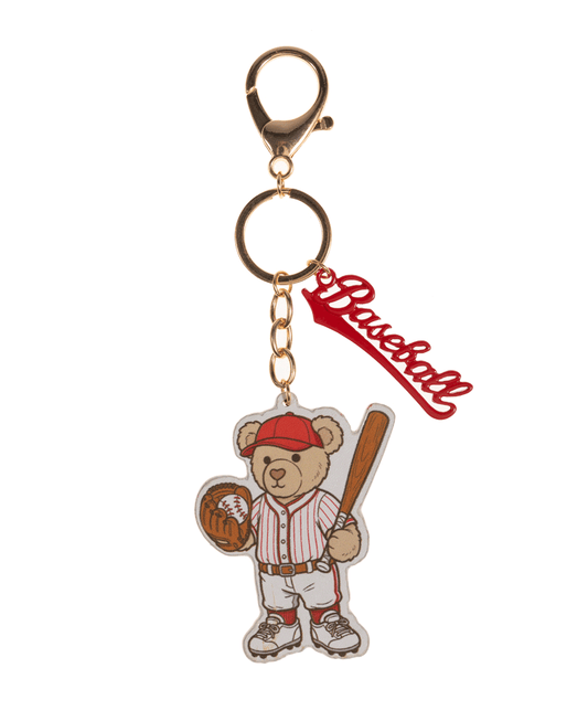 Teddy Bear Baseball Print Charm & Key Chain - 6"
