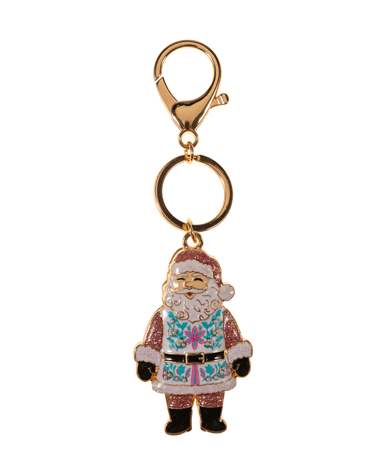 Santa Claus Enamel w/ Pattern Key Chain - 5.0"