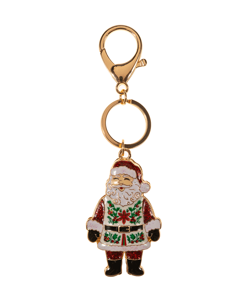 Santa Claus Enamel w/ Pattern Key Chain - 5.0"