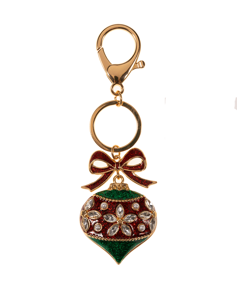 Christmas Ornament Enamel w/ Stone Details Key Chain - 4.5"