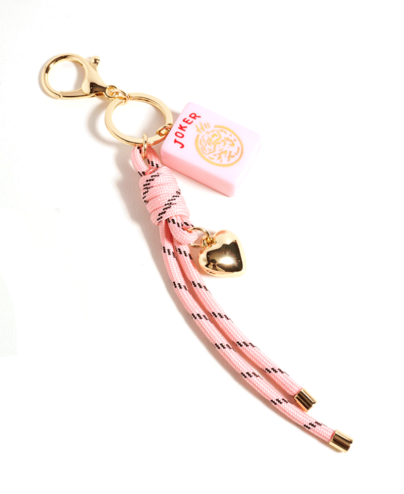 Mahjong Drop w/ Puffy Heart & Cord Key Chain