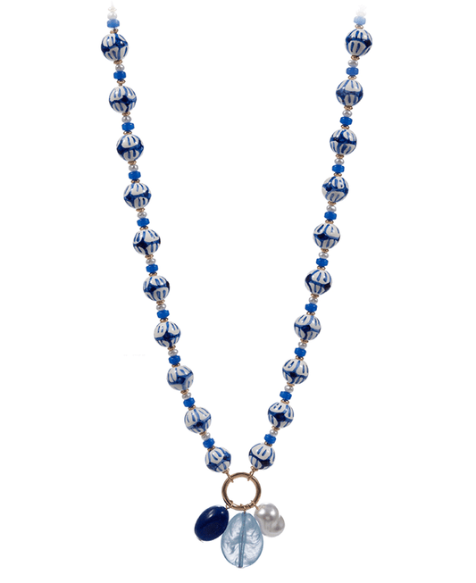 Ceramic Beads w/ Pearl & Resin Bead Charm Short Necklace - 18"