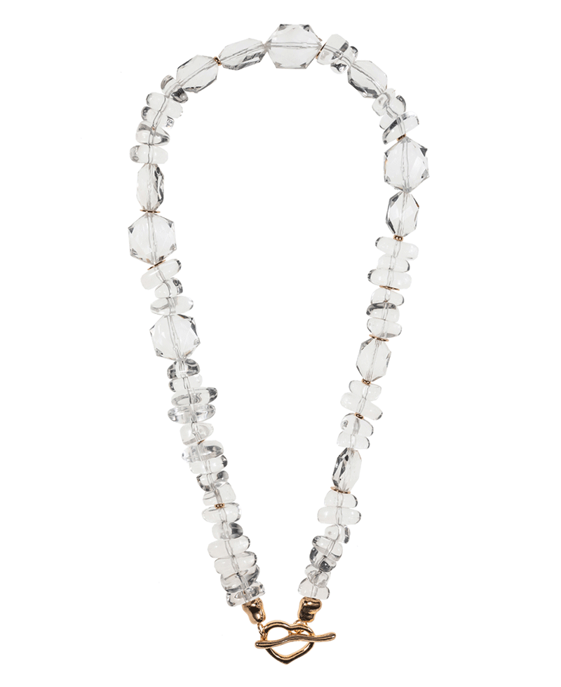 Organic Shape Clear Resin Beads Short Necklace - 16"