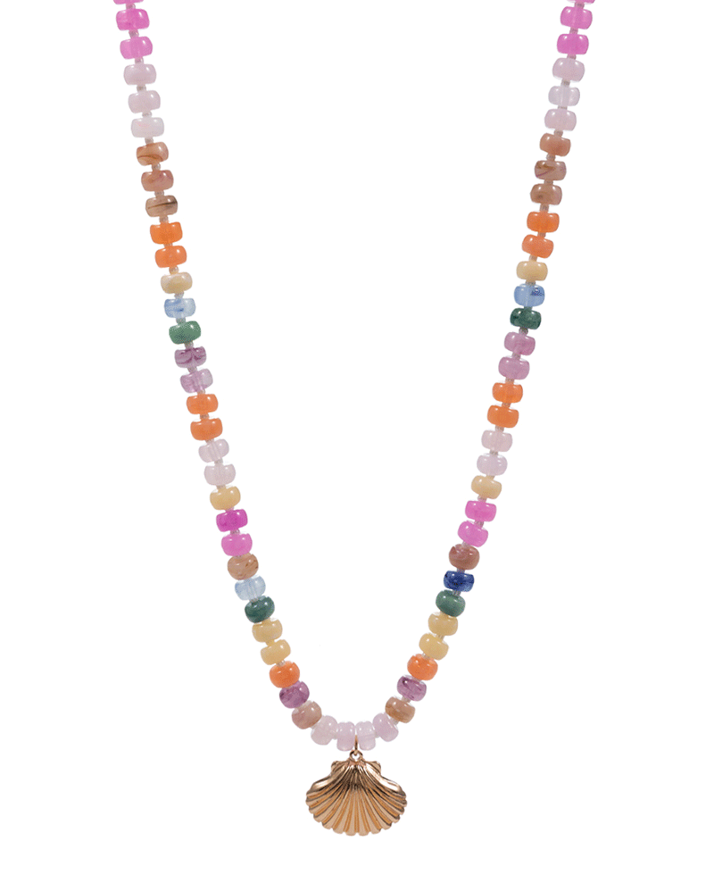 Metal Shell Resin Beaded Short Necklace - 17"