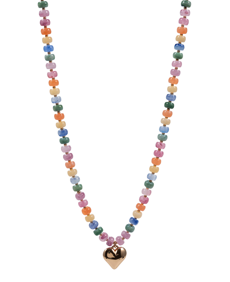 Metal Heart Resin Beaded Short Necklace - 17"