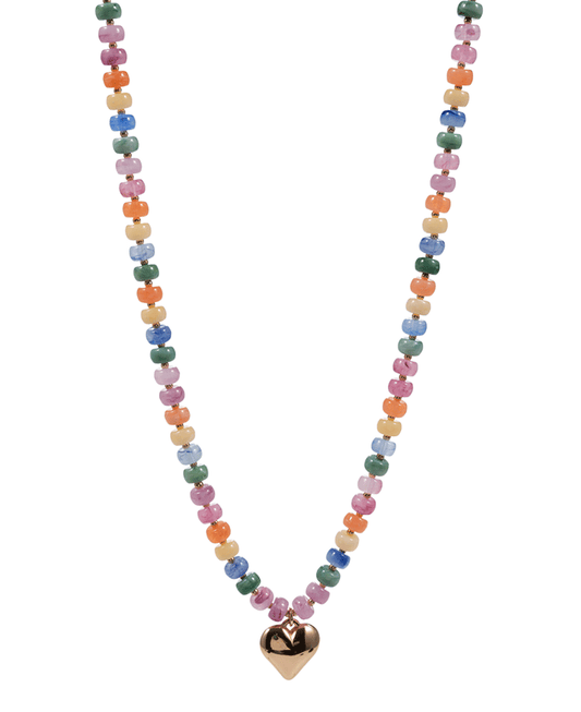 Metal Heart Resin Beaded Short Necklace - 17"