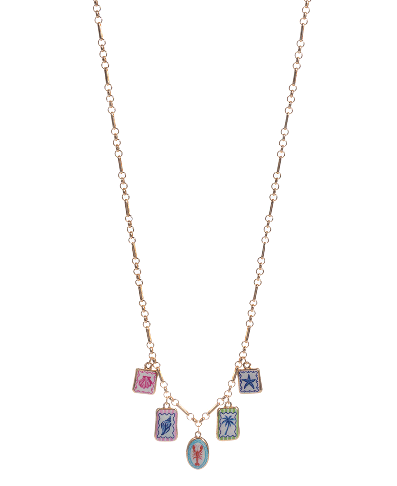 Beach Icons Printed Charms Short Necklace - 18"