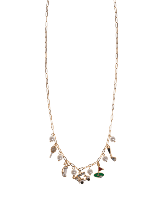 Golf Themed Metal & Enamel Charm Short Necklace - 18"