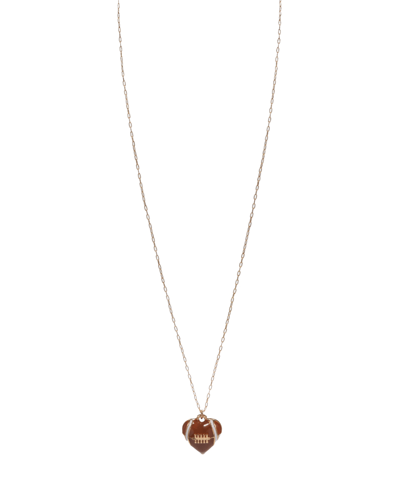 Heart Enameled Football Short Necklace - 18"