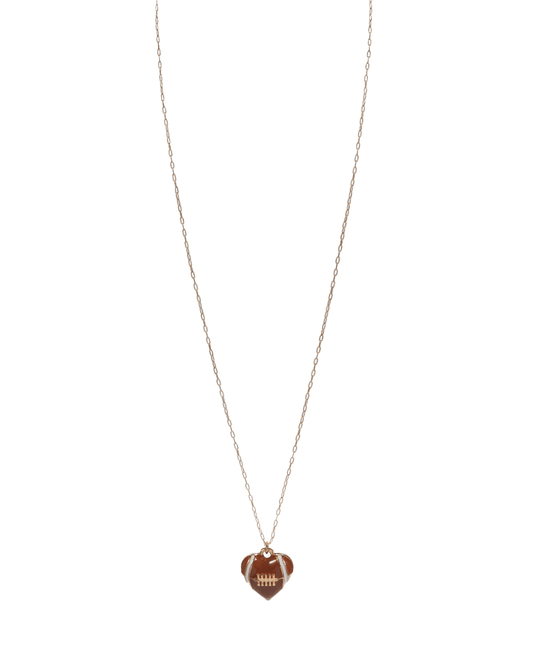 Heart Enameled Football Short Necklace - 18"