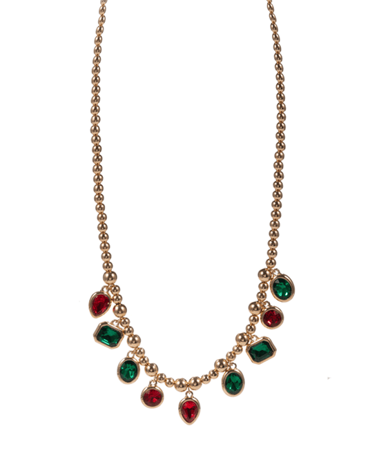 Christmas Color Mixed Glass Stone Necklace - 17"