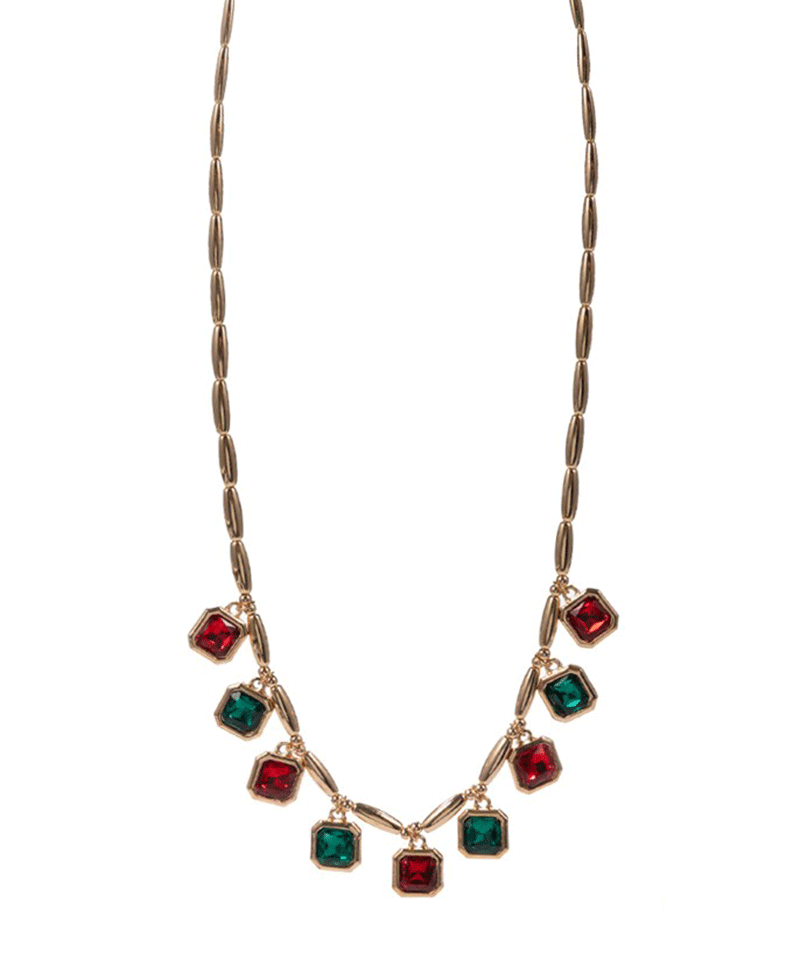 Christmas Color Mixed Glass Stone Necklace - 17"