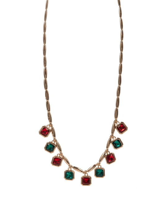 Christmas Color Mixed Glass Stone Necklace - 17"