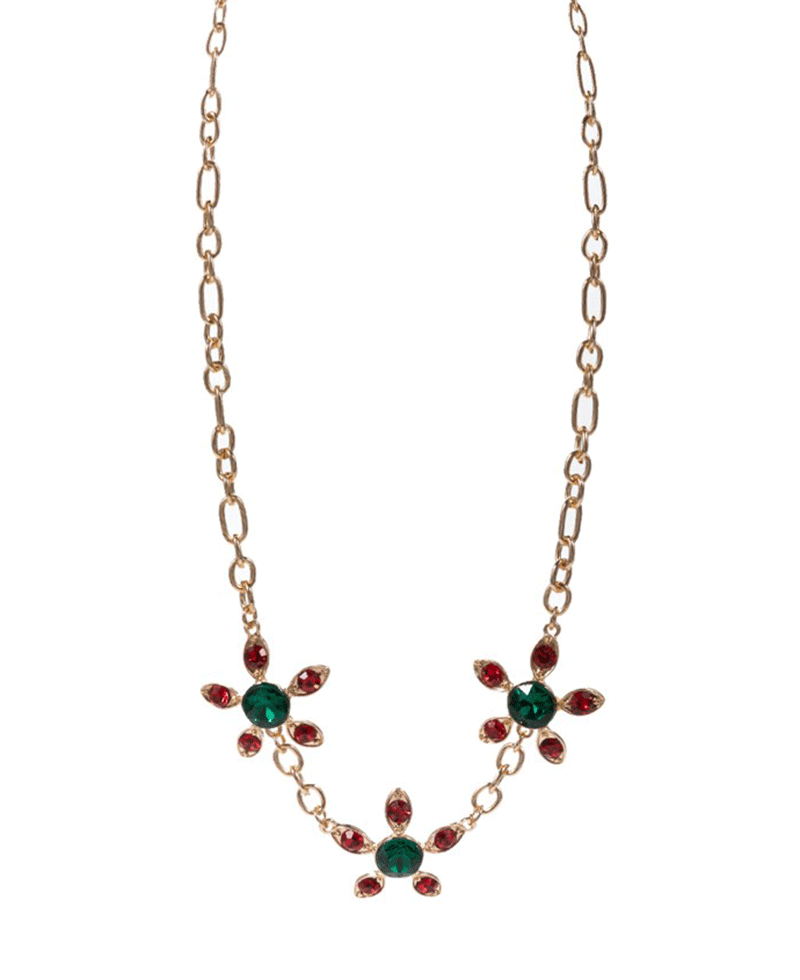 Christmas Color Glass Stone Necklace - 17"