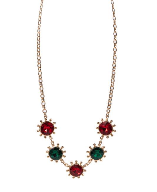 Christmas Color Glass Stone Necklace - 17"