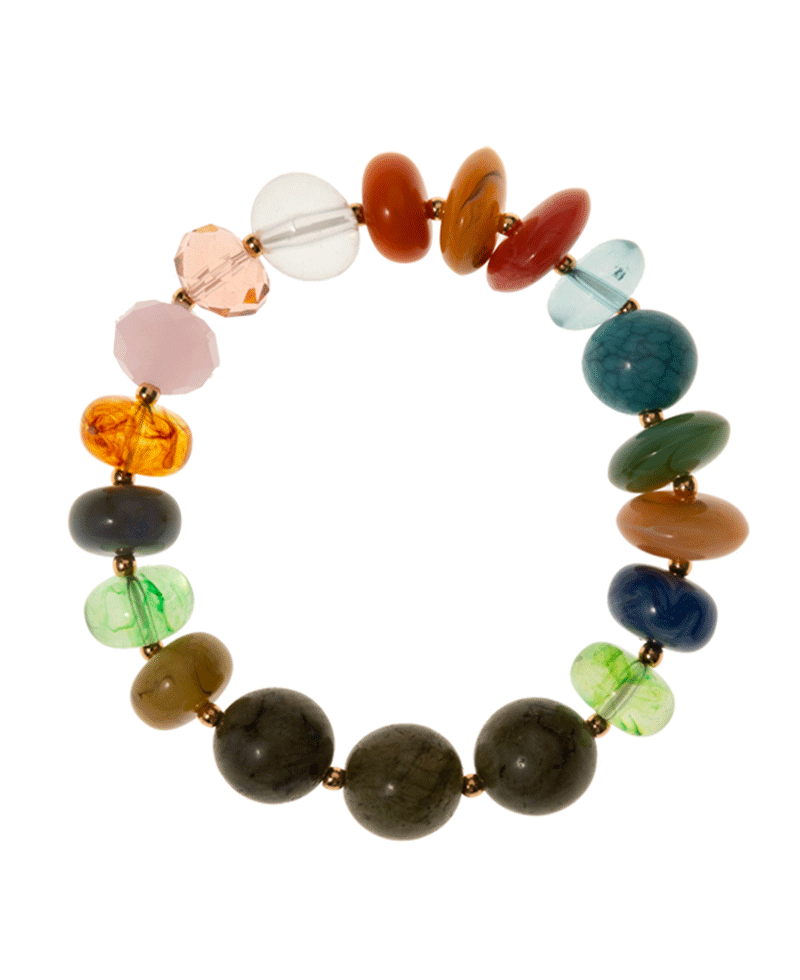 Multi Resin Beads & Semi-Precious Stone Stretch Bracelet