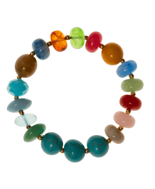 Multi Resin Beads & Semi-Precious Stone Stretch Bracelet