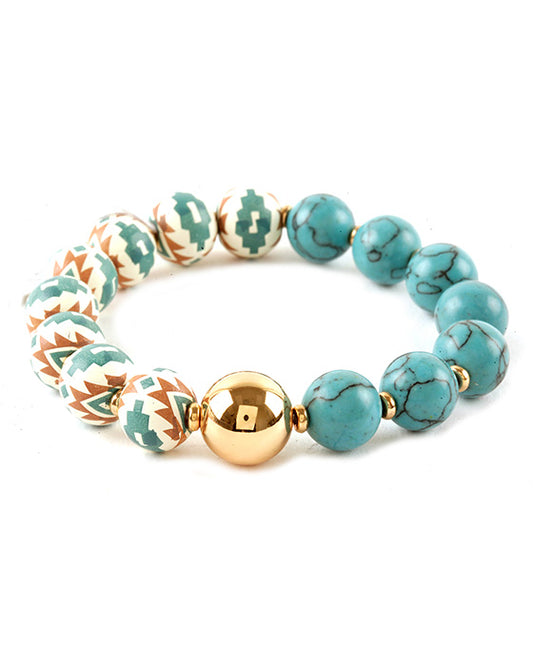 Semi Precious & Wood Aztec Elastic Bracelet
