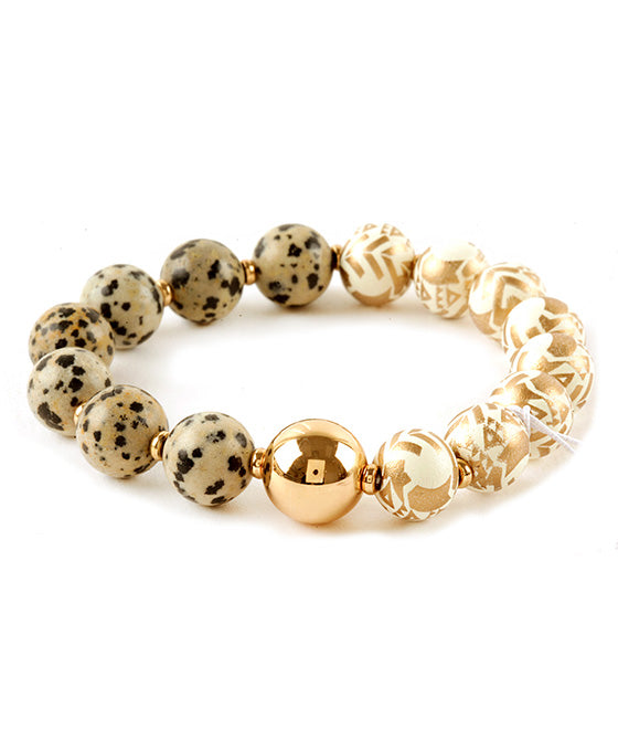 Semi Precious & Wood Aztec Elastic Bracelet