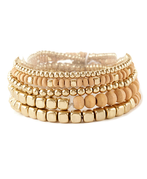 Metal Nugget Wood Stackable Elastic Bracelet