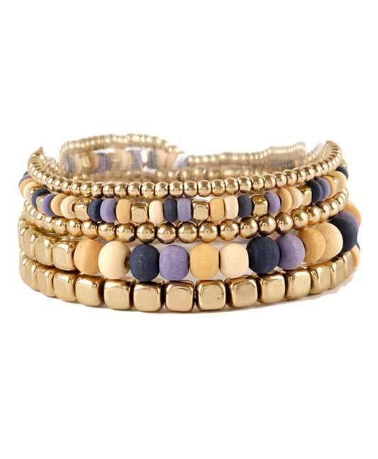 Metal Nugget Wood Stackable Elastic Bracelet