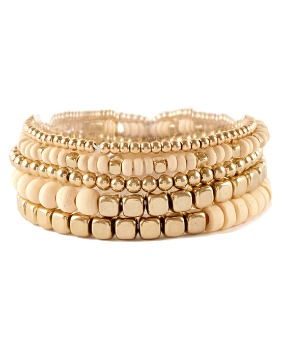 Metal Nugget Wood Stackable Elastic Bracelet