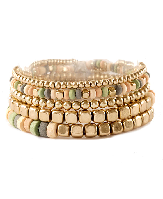 Metal Nugget Wood Stackable Elastic Bracelet