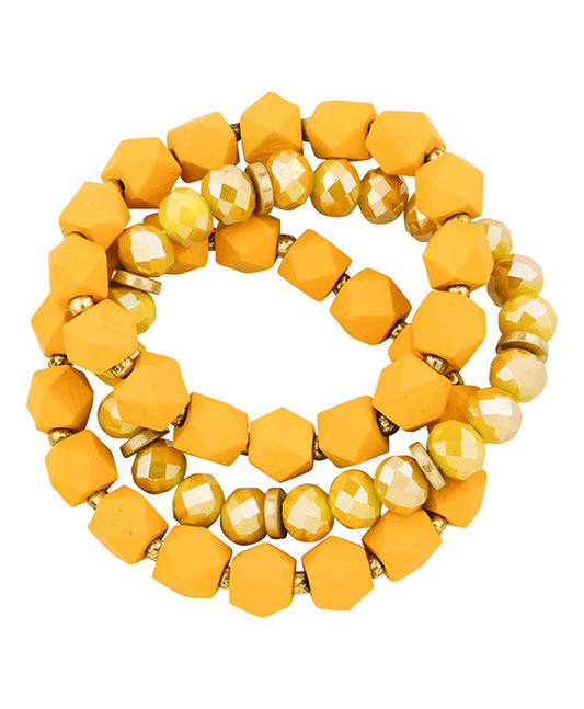 Glass & Wood 3-Strands Stretch Bracelet