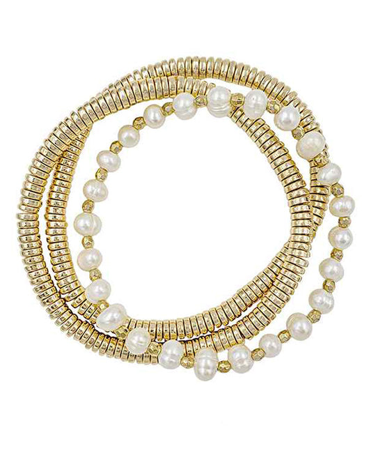 Fresh Water Pearl & Metal Stretch Bracelet