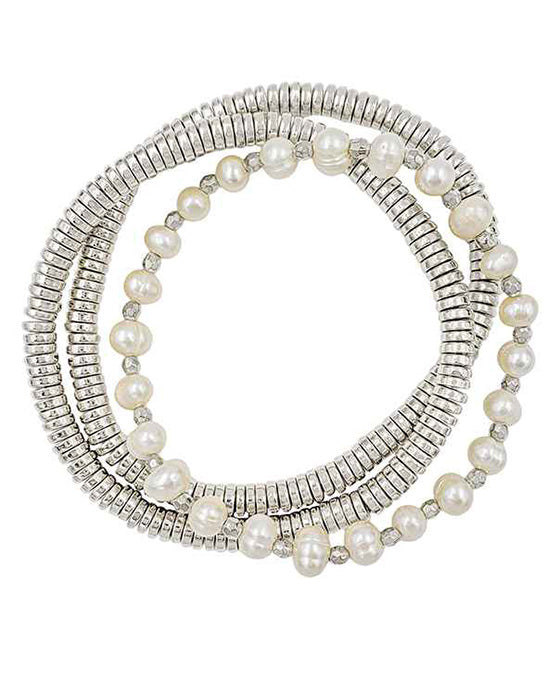Fresh Water Pearl & Metal Stretch Bracelet