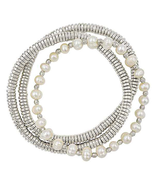 Fresh Water Pearl & Metal Stretch Bracelet