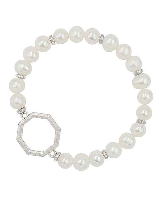 Fresh Water Pearl w/ Metal Octagon Bracelet