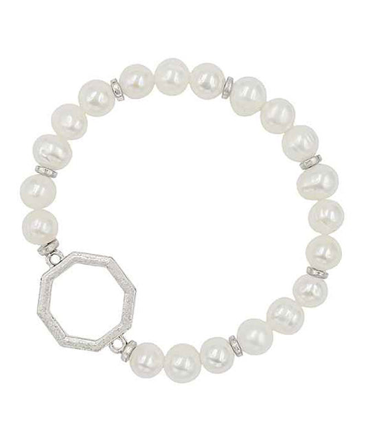 Fresh Water Pearl w/ Metal Octagon Bracelet