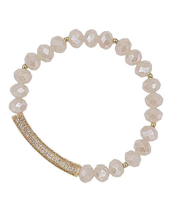 Glass Beads w/ Paved Stone Bar Bracelet