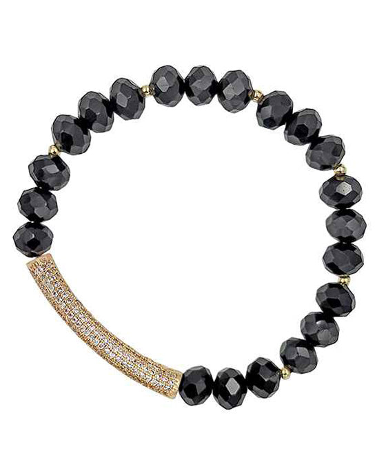 Glass Beads w/ Paved Stone Bar Bracelet