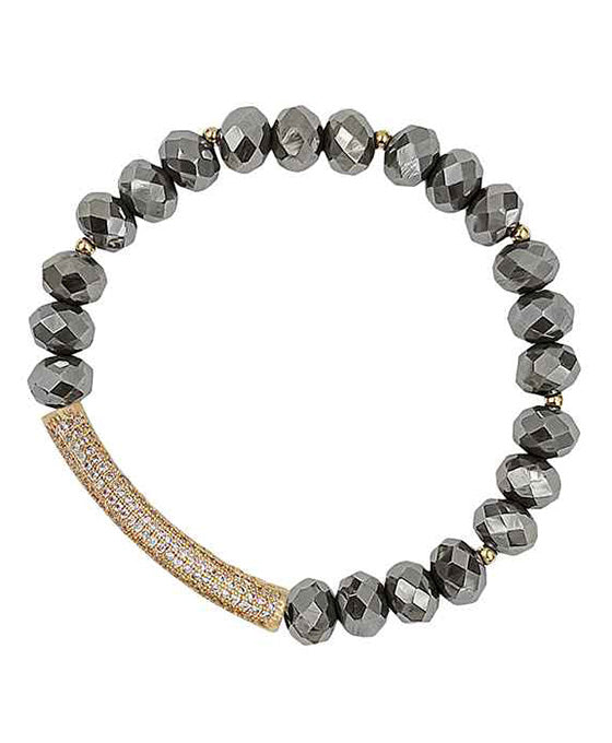 Glass Beads w/ Paved Stone Bar Bracelet