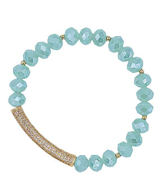 Glass Beads w/ Paved Stone Bar Bracelet
