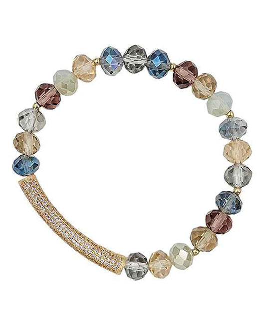 Glass Beads w/ Paved Stone Bar Bracelet