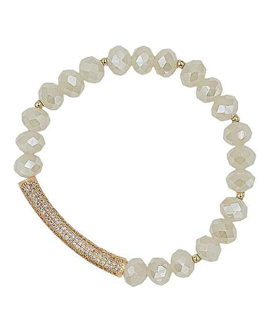 Glass Beads w/ Paved Stone Bar Bracelet
