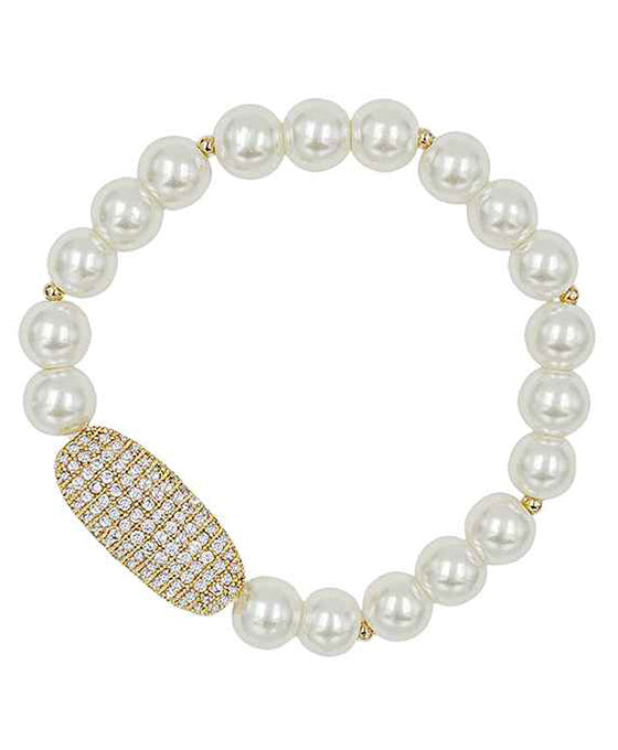 Oval Paved Ball Pearl Bracelet
