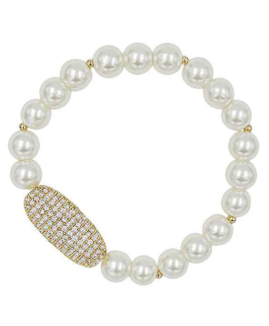 Oval Paved Ball Pearl Bracelet
