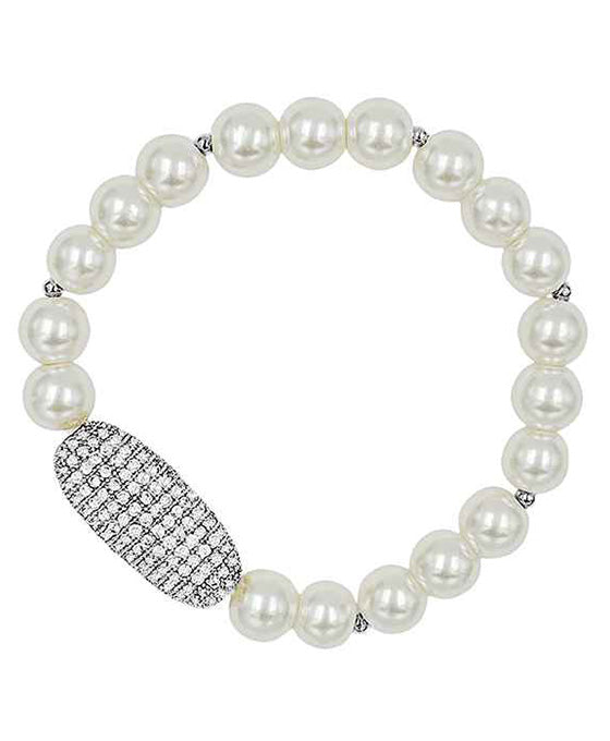 Oval Paved Ball Pearl Bracelet