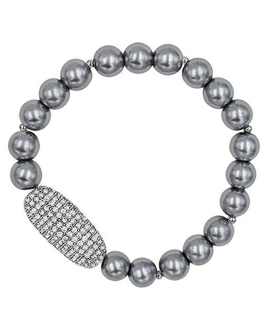 Oval Paved Ball Pearl Bracelet