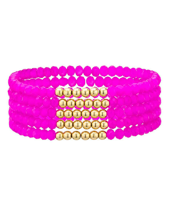 Glass & Metal 5 Set Stretch Bracelet